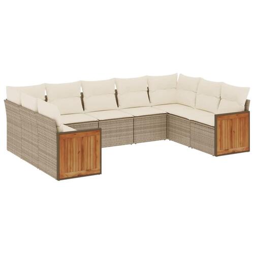 Sofasæt til haven 9 dele med hynder polyrattan beige