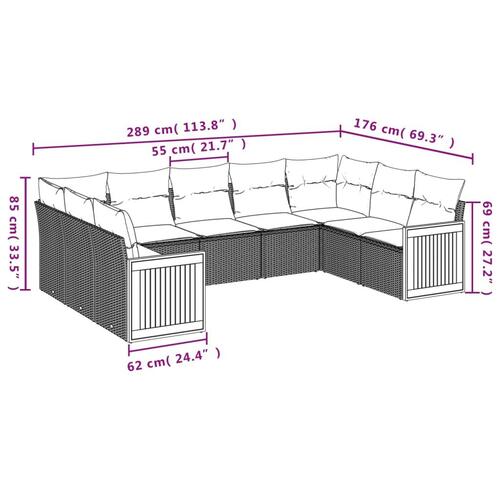 Sofasæt til haven 9 dele med hynder polyrattan beige