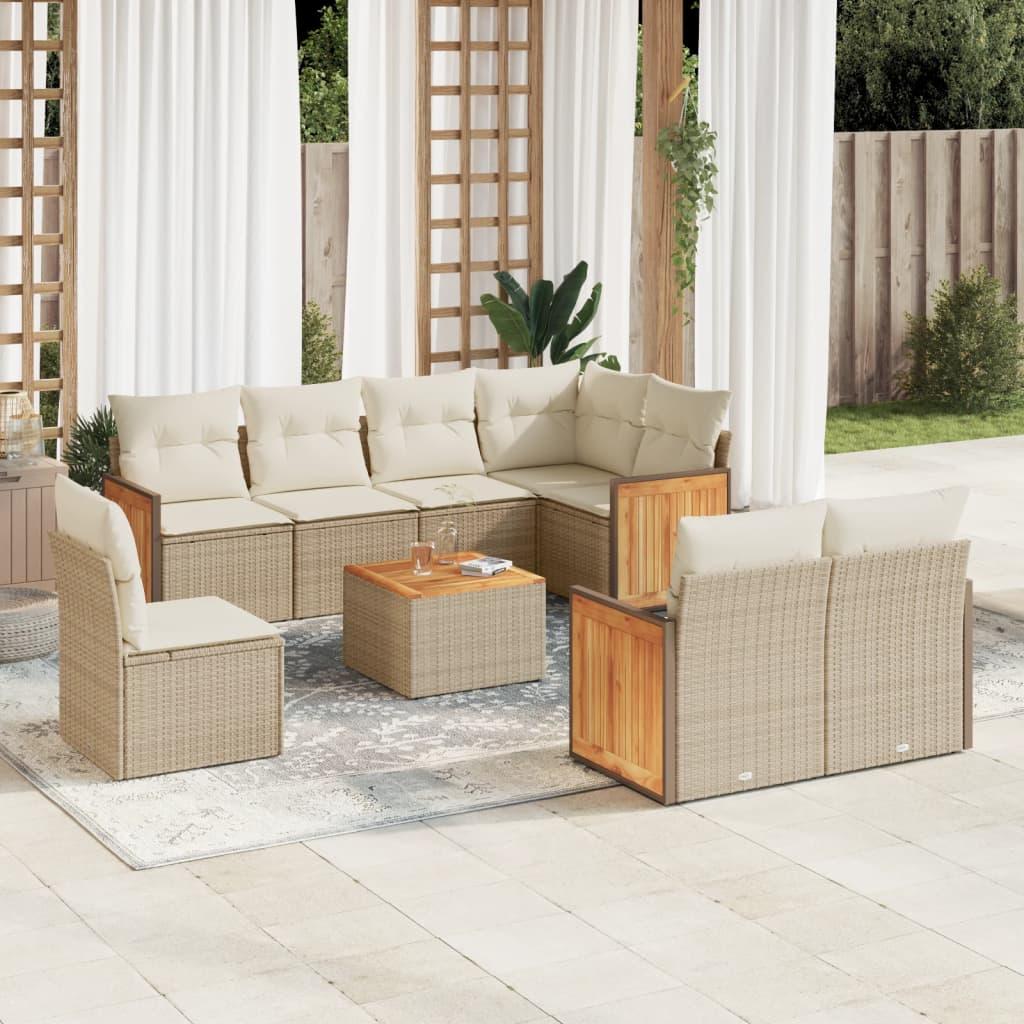 Sofasæt til haven 9 dele med hynder polyrattan beige