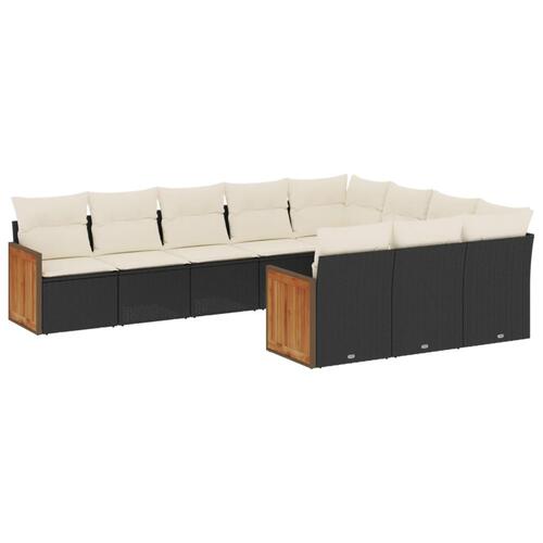 Sofasæt til haven 10 dele med hynder polyrattan sort