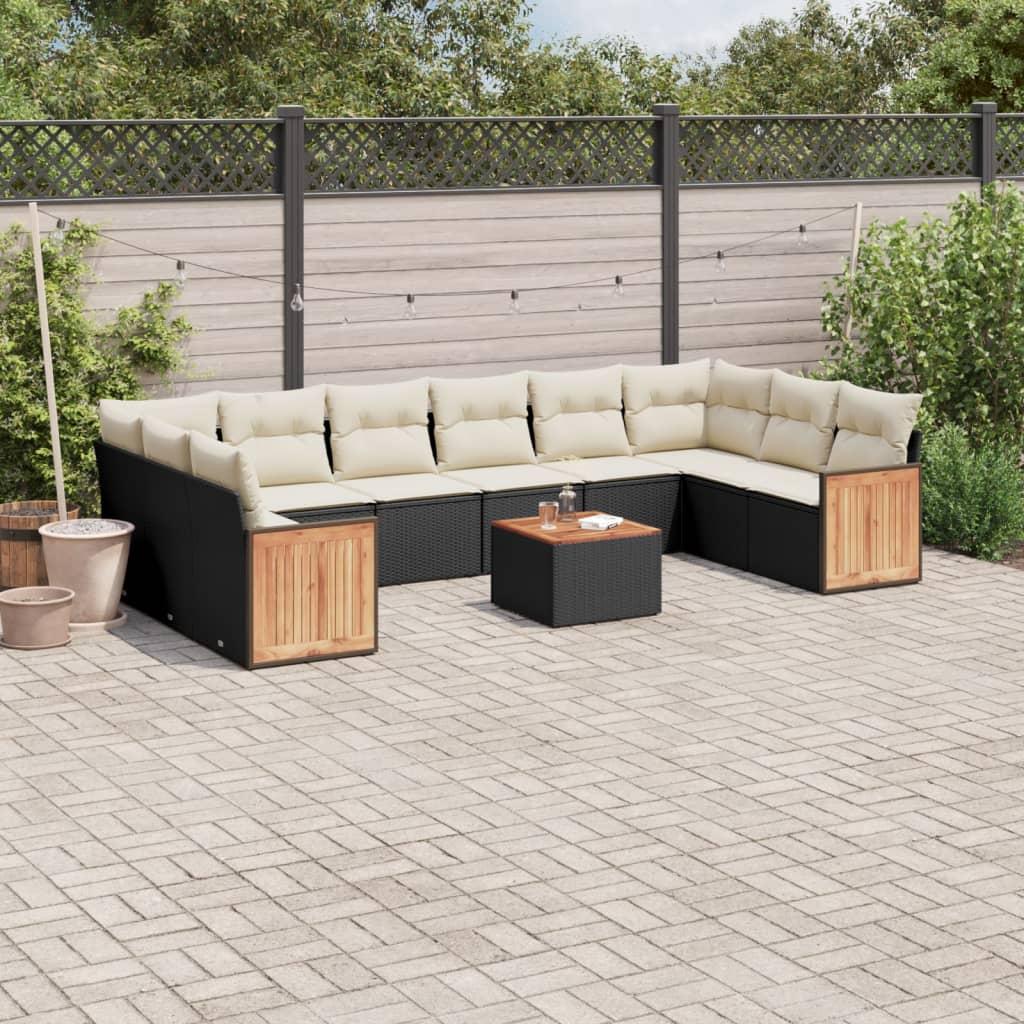 Sofasæt til haven 11 dele med hynder polyrattan sort