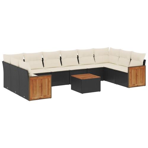 Sofasæt til haven 11 dele med hynder polyrattan sort