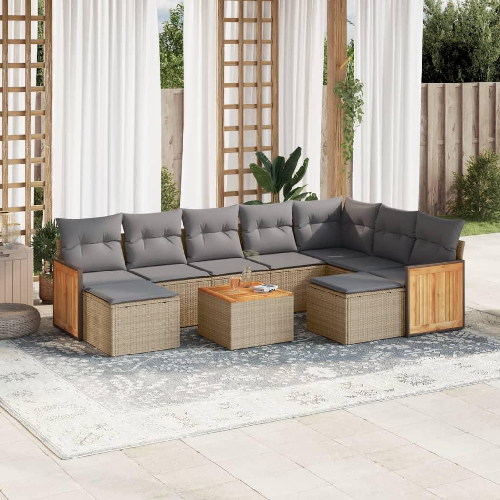 Sofasæt til haven 10 dele med hynder polyrattan beige