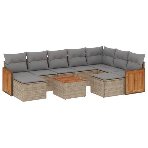 Sofasæt til haven 10 dele med hynder polyrattan beige