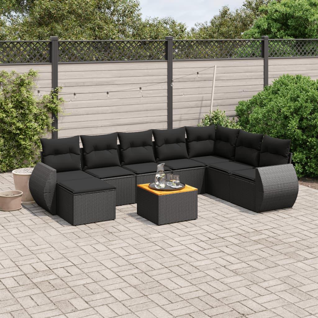 Sofasæt til haven 9 dele med hynder polyrattan sort