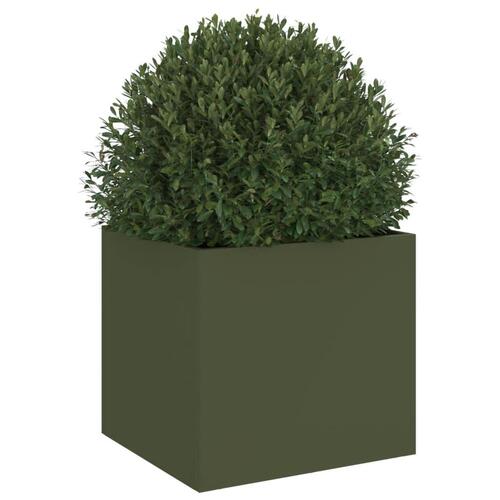 Plantekasse 32x30x29 cm stål olivengrøn