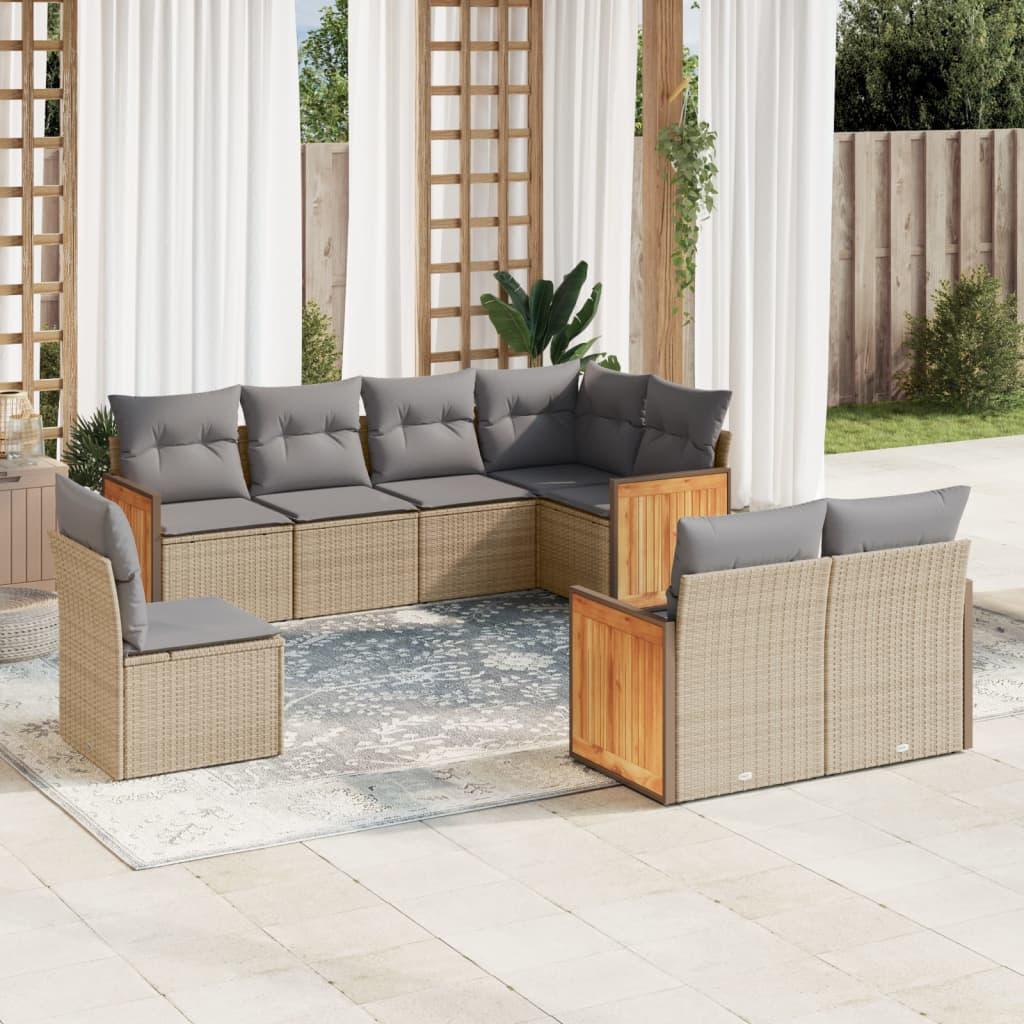 Sofasæt til haven 8 dele med hynder polyrattan beige