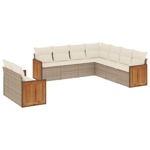 Sofasæt til haven 9 dele med hynder polyrattan beige