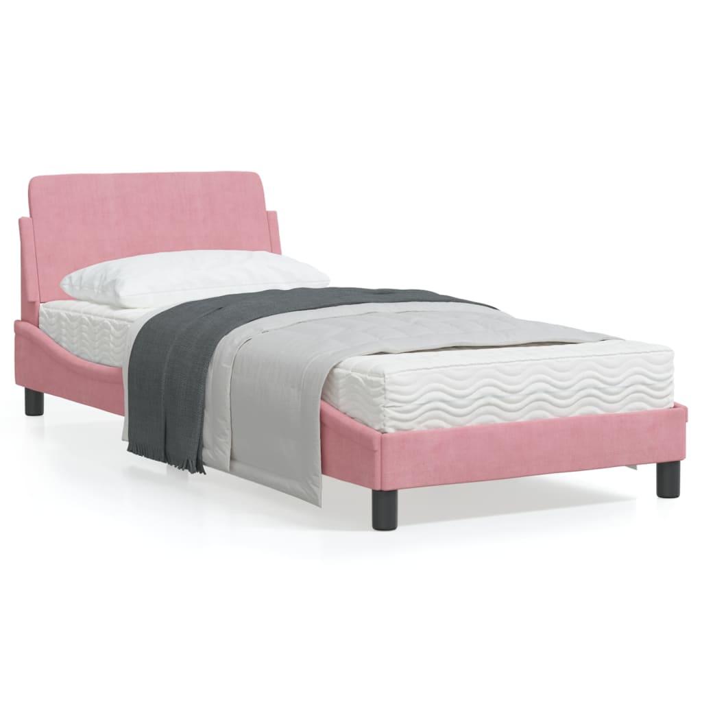 Sengeramme med hovedgærde uden madras Pink 90x190 cm Fløjl