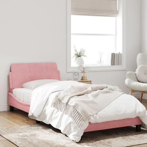 Sengeramme med hovedgærde uden madras Pink 90x190 cm Fløjl