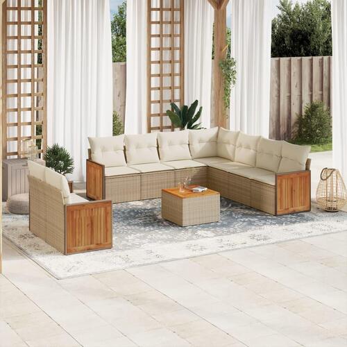 Sofasæt til haven 10 dele med hynder polyrattan beige