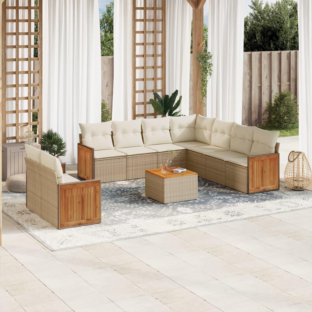 Sofasæt til haven 10 dele med hynder polyrattan beige