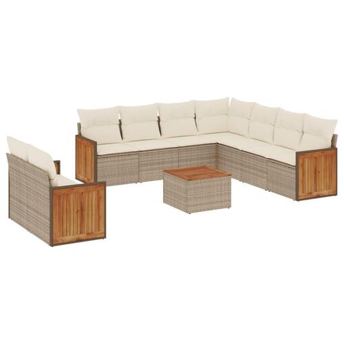 Sofasæt til haven 10 dele med hynder polyrattan beige