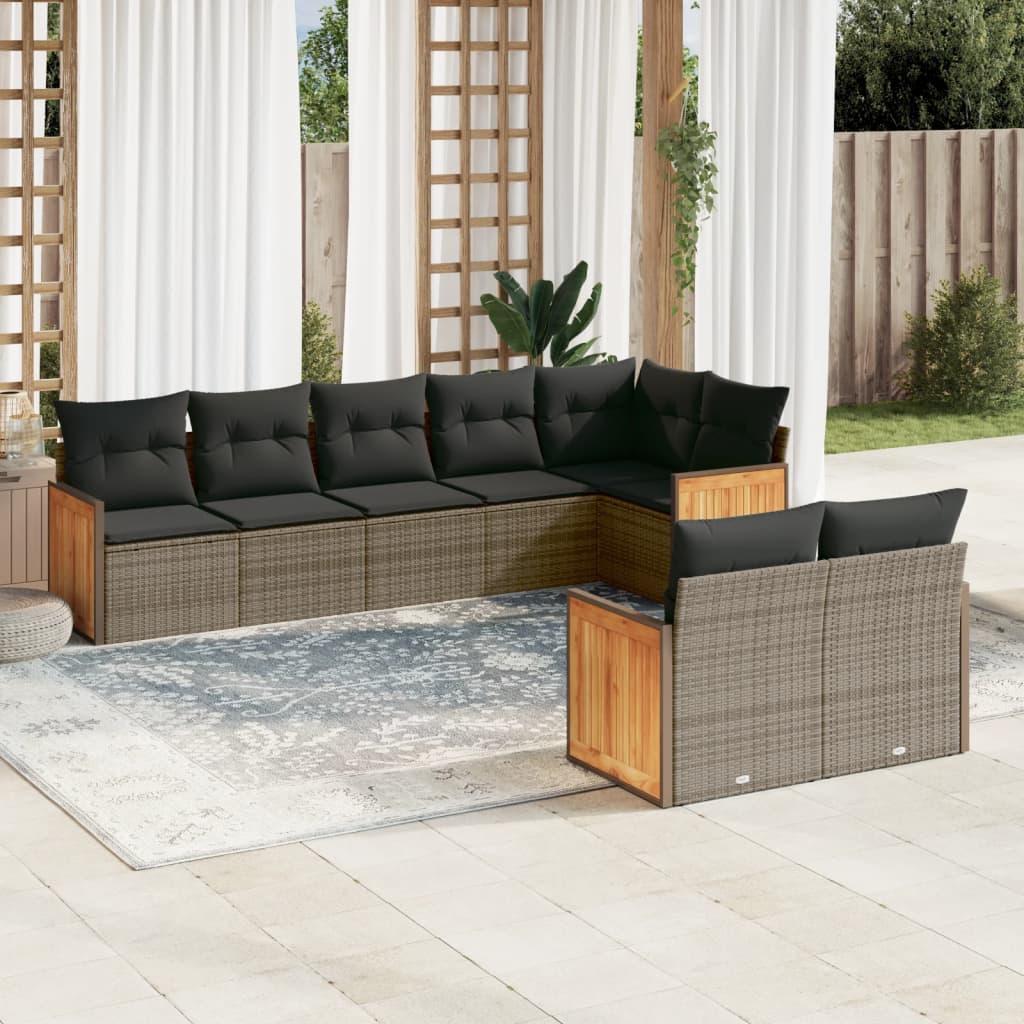 Sofasæt til haven 8 dele med hynder polyrattan grå