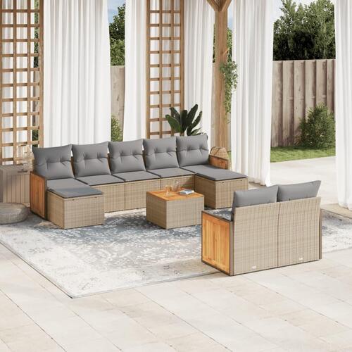 Sofasæt til haven 10 dele med hynder polyrattan beige