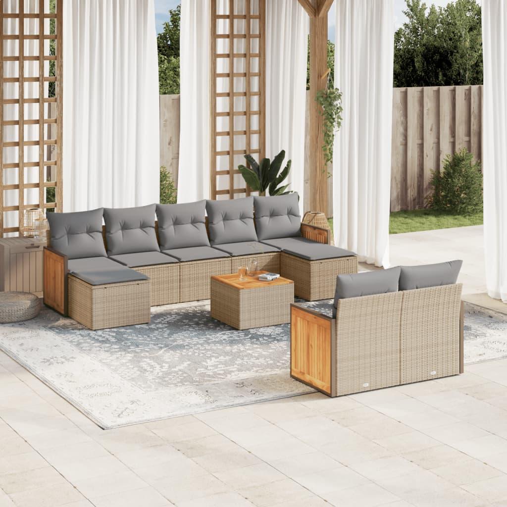 Sofasæt til haven 10 dele med hynder polyrattan beige