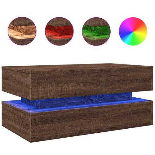 Sofabord med LED-lys 90x50x40 cm brun egetræsfarve