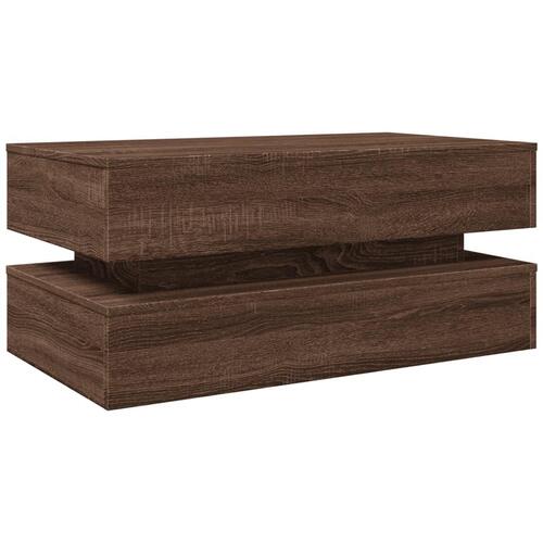 Sofabord med LED-lys 90x50x40 cm brun egetræsfarve