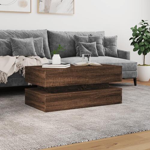 Sofabord med LED-lys 90x50x40 cm brun egetræsfarve