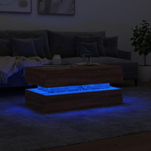 Sofabord med LED-lys 90x50x40 cm brun egetræsfarve