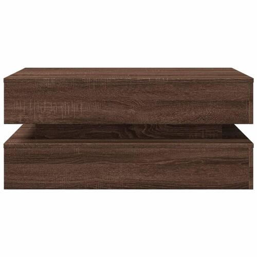 Sofabord med LED-lys 90x50x40 cm brun egetræsfarve