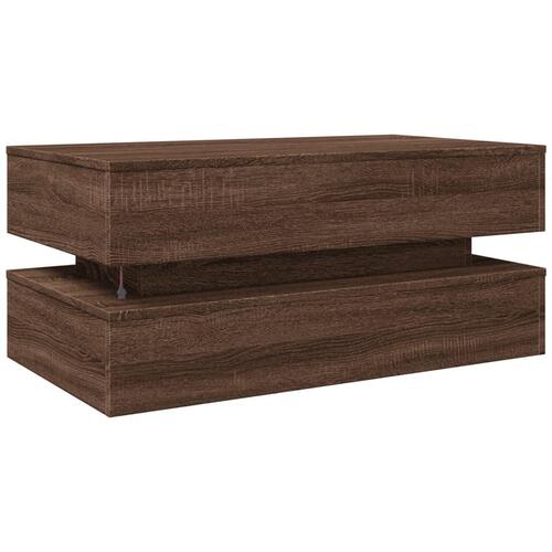 Sofabord med LED-lys 90x50x40 cm brun egetræsfarve