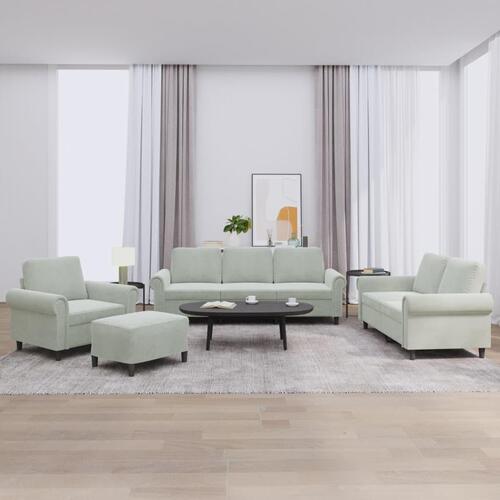 Sofasæt 4 dele med hynder velour lysegrå