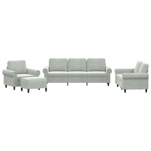 Sofasæt 4 dele med hynder velour lysegrå