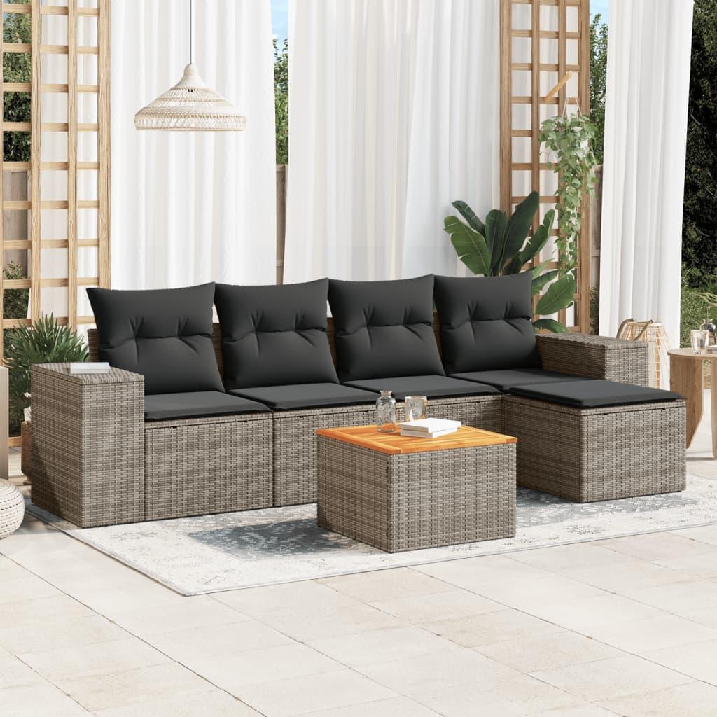 Sofasæt til haven 6 dele med hynder polyrattan grå billede
