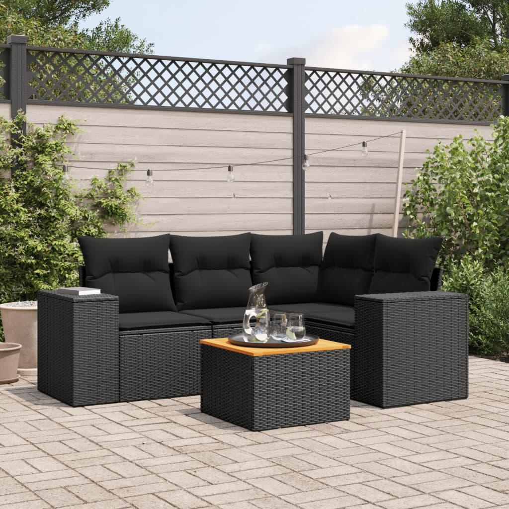 Sofasæt til haven 5 dele med hynder polyrattan sort billede