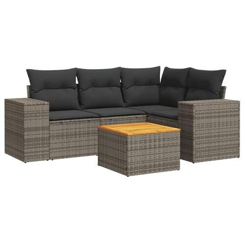 Sofasæt 5 dele med hynder polyrattan grå
