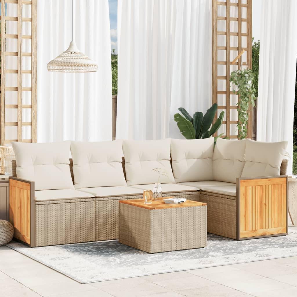 Sofasæt til haven 6 dele med hynder polyrattan beige