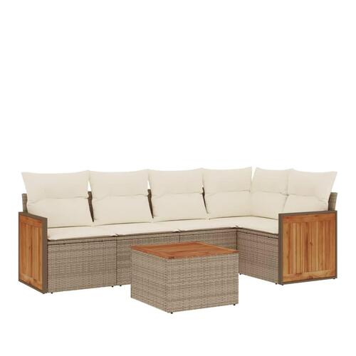 Sofasæt til haven 6 dele med hynder polyrattan beige