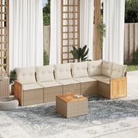 Sofasæt til haven 7 dele med hynder polyrattan beige