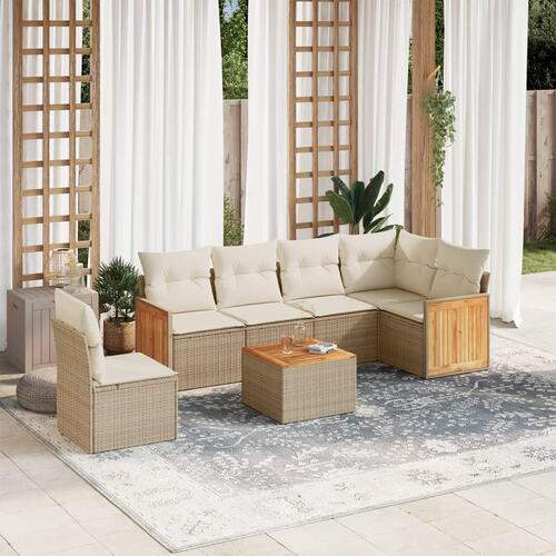 Sofasæt til haven 7 dele med hynder polyrattan beige