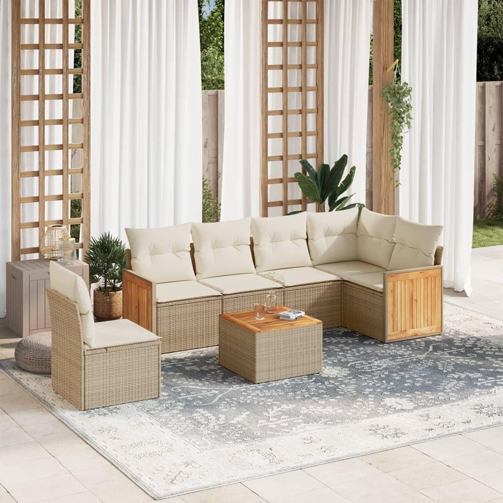 Sofasæt til haven 7 dele med hynder polyrattan beige