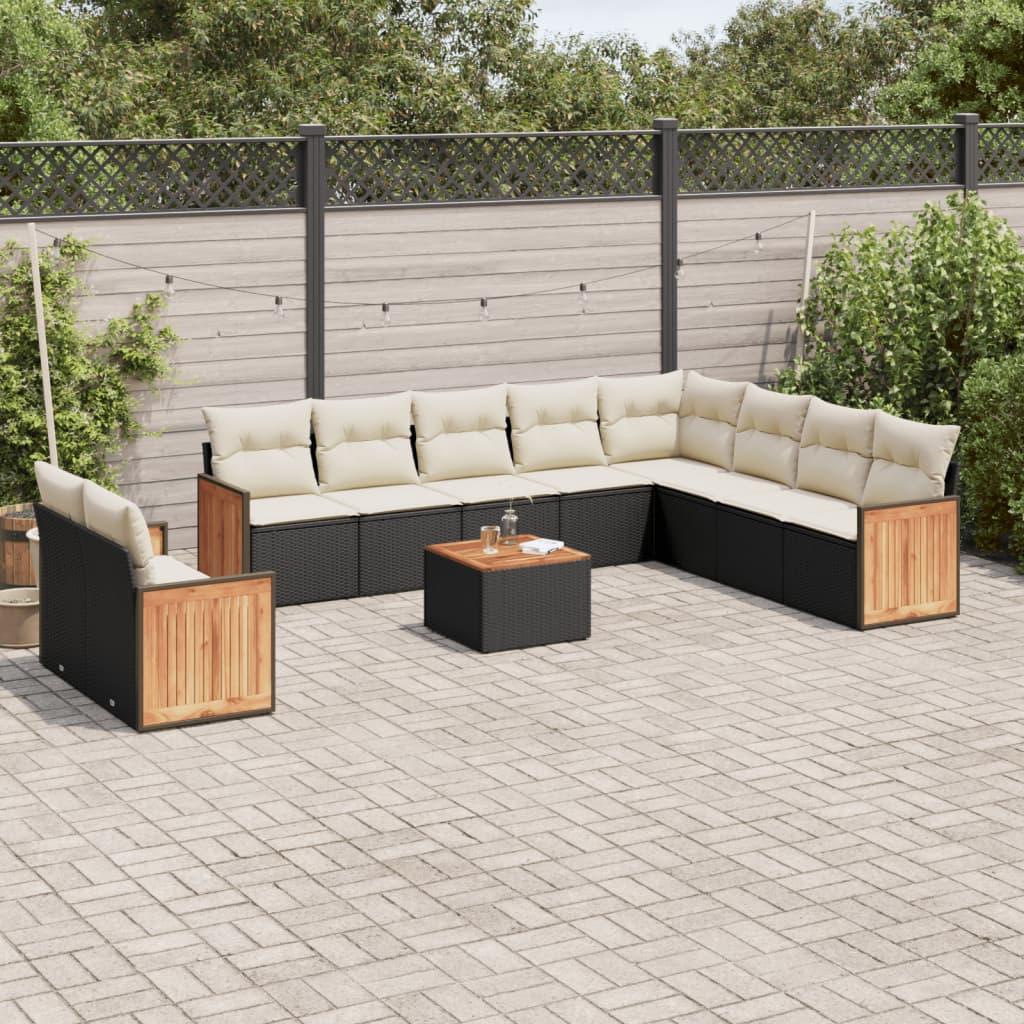 Sofasæt til haven 11 dele med hynder polyrattan sort