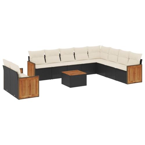 Sofasæt til haven 11 dele med hynder polyrattan sort