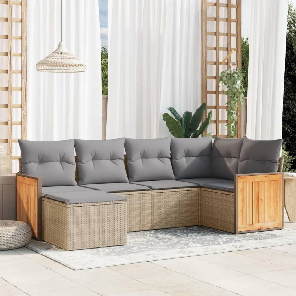 Sofasæt til haven 6 dele med hynder polyrattan beige