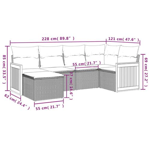 Sofasæt til haven 6 dele med hynder polyrattan sort