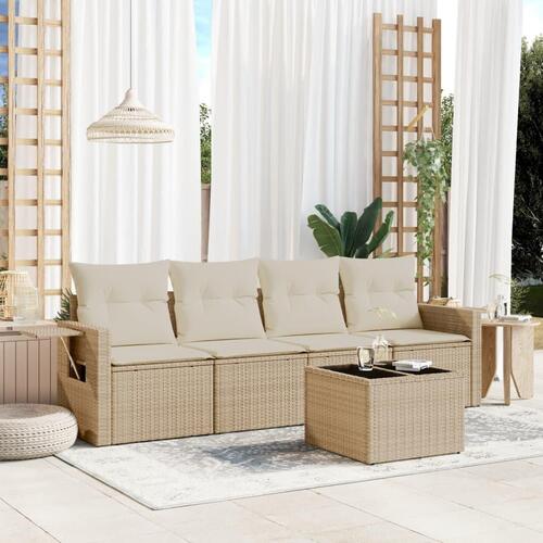 Sofasæt til haven 5 dele med hynder polyrattan beige