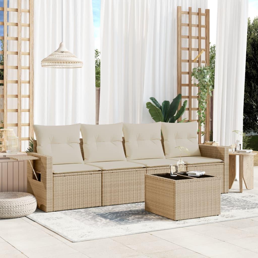 Sofasæt til haven 5 dele med hynder polyrattan beige