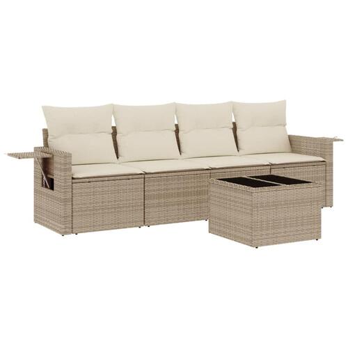 Sofasæt til haven 5 dele med hynder polyrattan beige