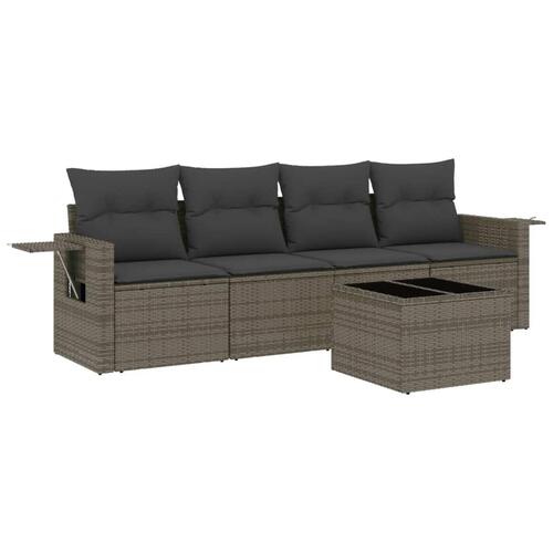 Sofasæt 5 dele med hynder polyrattan grå