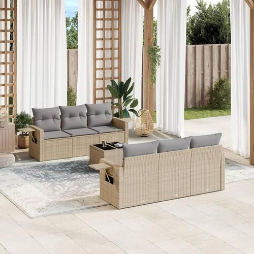 Sofasæt til haven 7 dele med hynder polyrattan beige