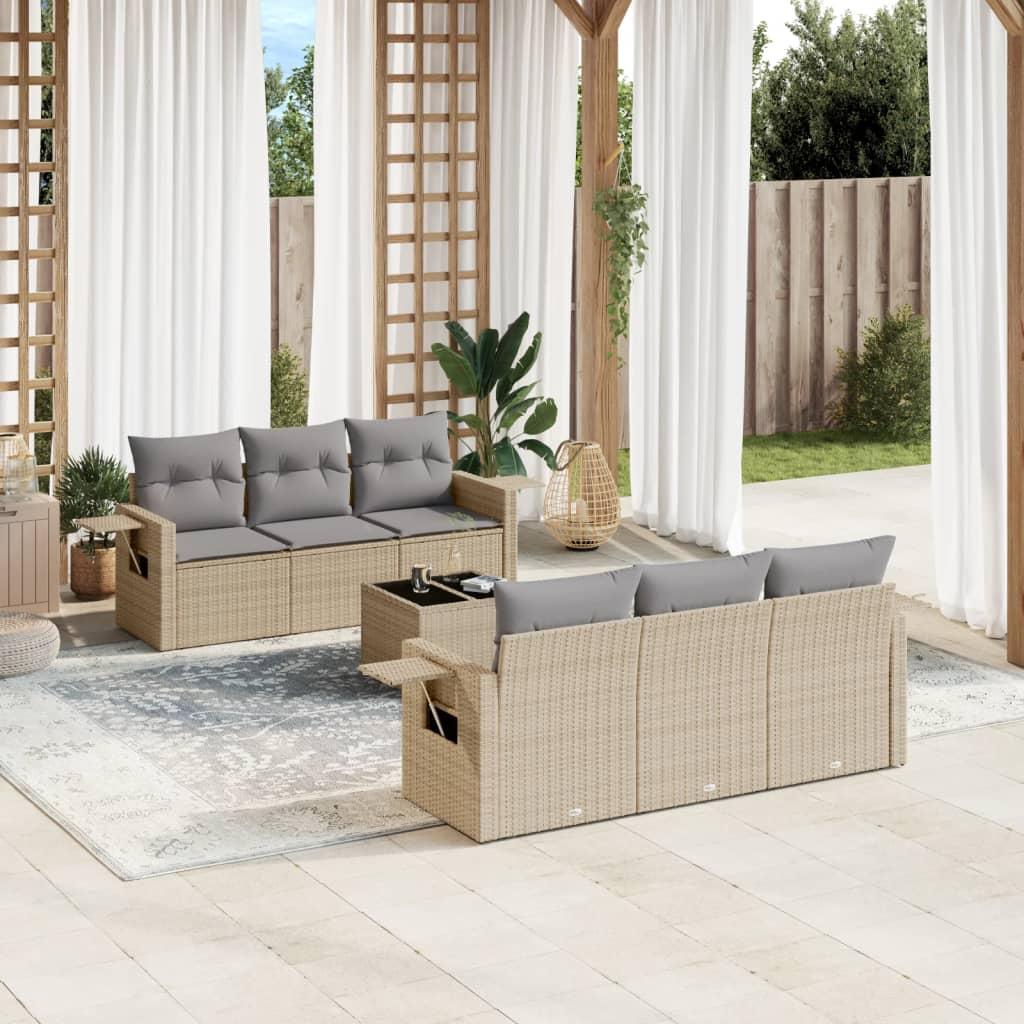 Sofasæt til haven 7 dele med hynder polyrattan beige