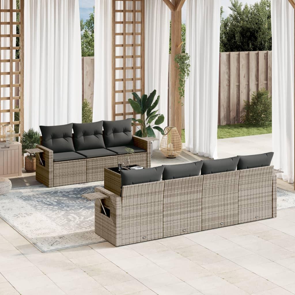 Sofasæt til haven 8 dele med hynder polyrattan grå
