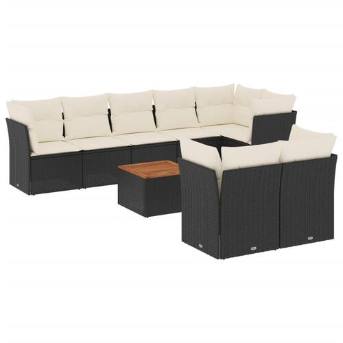 Sofasæt til haven 9 dele med hynder polyrattan sort