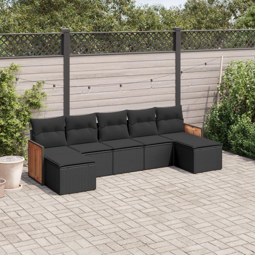 Sofasæt til haven 7 dele med hynder polyrattan sort