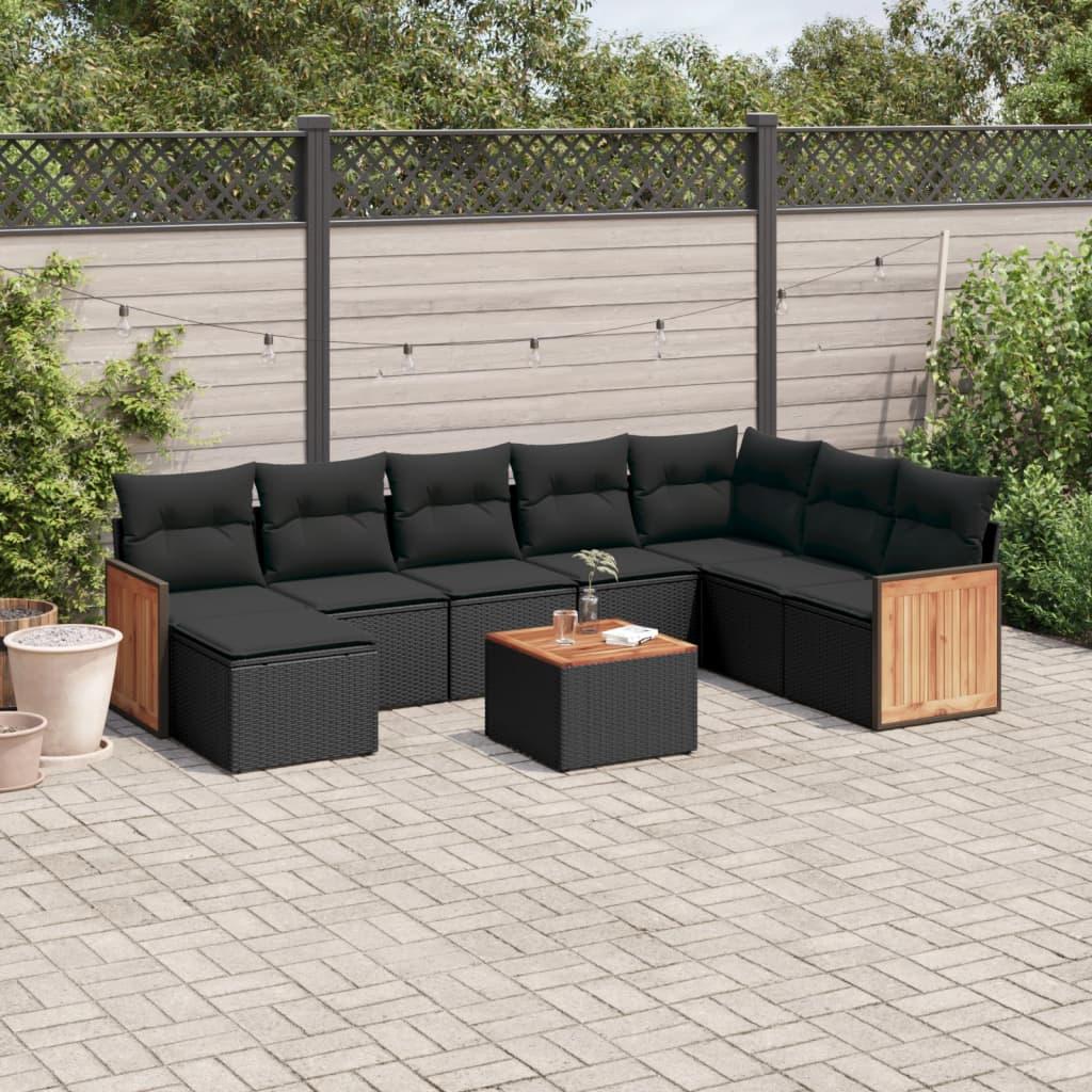 Sofasæt til haven 9 dele med hynder polyrattan sort